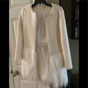 Cream midi faux fur coat